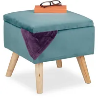 Relaxdays Samthocker mit Stauraum, gepolstert, eckig, mit Holzbeinen, Wohnzimmer