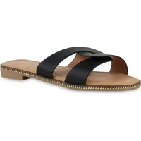 VAN HILL Damen Pantoletten Flach Basic Trendy Schuhe Schwarz,