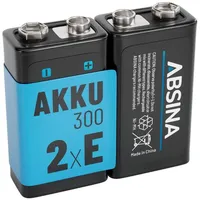 Absina 2X 9V Akku Block wiederaufladbar 300 mit geringer