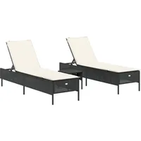 VidaXL 3-tlg. Sonnenliegen-Set mit Auflage Schwarz Poly-Rattan