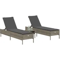 VidaXL 3-tlg. Sonnenliegen-Set mit Auflage Grau Poly Rattan