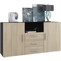 Vladon Sideboard, Eiche San Remo, Holzwerkstoff, 138.5x71.5x35 cm, Wohnzimmer,