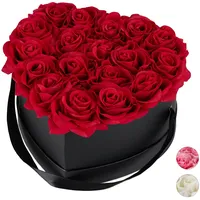 Relaxdays Rosenbox Herz, 18 Rosen, stabile Flowerbox schwarz, 10