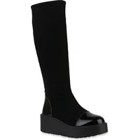 VAN HILL Damen Keilstiefel in Schwarz Lack