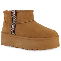 VAN HILL Damen Winter Boots Plateau Stickereien Schuhe 216029