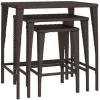 VidaXL Garten-Satztische 3 Stk. Braun Poly Rattan