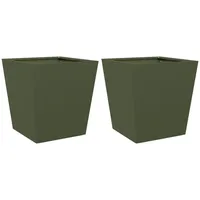 VidaXL Pflanzkübel 2 Stk. Olivgrün 40x40x40 Stahl