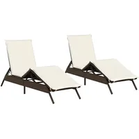 VidaXL Sonnenliegen mit Auflagen 2 Stk. Braun Poly Rattan