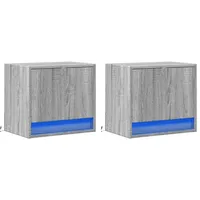 VidaXL Wand-Nachttische mit LED-Leuchten 2 Stk. Grau Sonoma