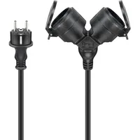 Goobay Doppel-Verlängerungskabel Outdoor, 5 m, schwarz