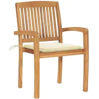 VidaXL Gartenstühle 2 Stk. mit Cremeweißen Kissen Massivholz Teak