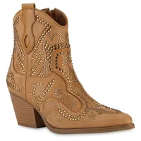 VAN HILL Damen Cowboy Boots in Hellbraun