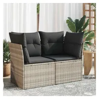 VidaXL Gartensofa mit Kissen 2-Sitzer Hellgrau Poly Rattan