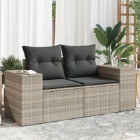 VidaXL Gartensofa mit Kissen 2-Sitzer Hellgrau Poly Rattan