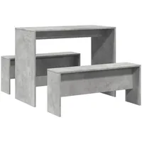 VidaXL 3-tlg. Esstisch und Bank Set Betongrau Holzwerkstoff