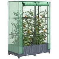 VidaXL Hochbeet mit Gewächshaus-Aufsatz Rattan-Optik Blaugrau 80 x 123