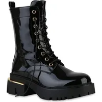 VAN HILL Damen Plateau Boots in Schwarz Lack