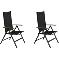 VCM 2xLamira Gartenstuhl Positionsstuhl, schwarz und teak Armlehnen.
