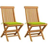 VidaXL Gartenstühle mit Hellgrünen Kissen 2 Stk. Massivholz Teak