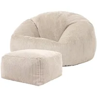 I.C.O.N. Icon Kingston Sitzsack mit Hocker Cord, Beige, Sitzsack