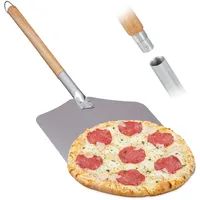 Relaxdays Pizzaschaufel, Aluminium, langer Holz Stiel, professioneller Gastro Ofenschieber,