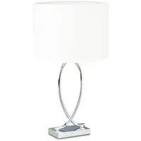 Relaxdays Tischlampe silber, Lampenschirm Gestell, Nachttischlampe Metall, Schirm rund,