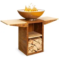 Blumfeldt Savage 2.0 Tall Feuerschale mit Grill Bambus-Seitentische inkl.
