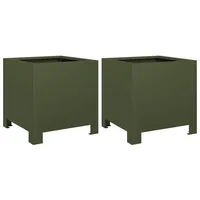 VidaXL Pflanzkübel 2 Stk. Olivgrün 30x30x30 Stahl