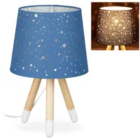 Relaxdays Tischlampe Kinderzimmer, Nachttischlampe für Jungen, E14, runder Stoffschirm