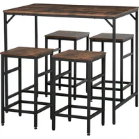 Homcom Bartisch-Set Stehtisch mit 4 Barhockern, 5-teiliges Tischset für
