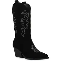 VAN HILL Cowboystiefel in Schwarz Velours