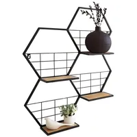 Dekoleidenschaft Wandregal "Hexagon" aus Metall, schwarz, 4 klappbare Böden