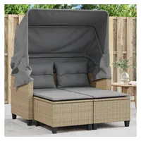 VidaXL Gartensofa 2-Sitzer mit Dach und Hockern Beige Poly
