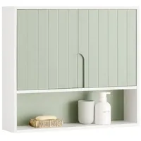 SoBuy Hängeschrank Grün, Weiß, Holzwerkstoff, 60x54x15 cm, Badezimmer, Badezimmerschränke,
