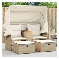 VidaXL Gartensofa 2-Sitzer mit Dach und Hockern Beige Poly