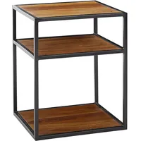 KADIMA DESIGN Massiver Sheesham-Holz Nachttisch, Industrie-Stil, 3 Ablagen, 40x50x35