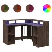 VidaXL LED-Schreibtisch Braun Eichen-Optik 130x130x91 Holzwerkstoff