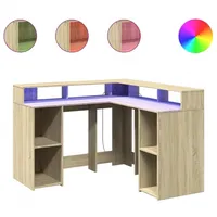 VidaXL LED-Schreibtisch Sonoma-Eiche 130x130x91 cm Holzwerkstoff