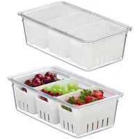 Relaxdays Kühlschrank, 2er Set, stapelbar, 3 Abtropfkörbe, Lebensmittel Organizer