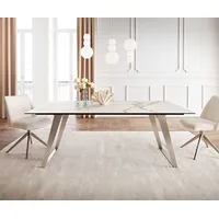 DeLife Esstisch Edge 200x100 Keramik Calacatta Luxe Weiß-Gold-Grau Edelstahl