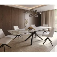 DeLife Esstisch Edge 200-300x100 Keramik Minas Melange Weiß-Beige Kreuzgestell