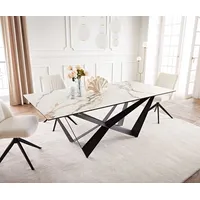 DeLife Esstisch Edge 200x100 Keramik Calacatta Luxe Weiß-Gold-Grau Spider