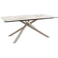 DeLife Esstisch Edge 200x100 Keramik Calacatta Luxe Weiß-Gold-Grau Kreuzgestell