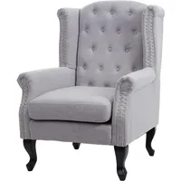 Mendler Sessel Chesterfield, Relaxsessel Clubsessel Ohrensessel, wasserabweisend Stoff/Textil grau