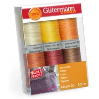 Gütermann Nähfaden-Set, Baumwolle, gelb/rot, 6 Spulen, 600 Meter
