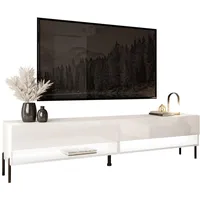 Lookway Lowboard, Weiß Hochglanz, Holzwerkstoff, 2 Fächer, 180x44x35 cm,