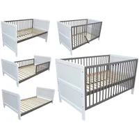 Micoland Kinderbett Juniorbett Gitterbett Beistellbett 140x70 cm 3in1 weiß-grau