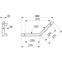 Delabie Winkelgriff 135° Be-Line® 220 x 220 mm matt-weiß