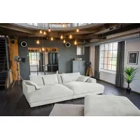 KAWOLA Big Sofa MADELINE Cord hellgrau mit Hocker und