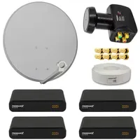 PremiumX Satelliten-Komplettanlage 4 Teilnehmer 60cm Antenne Hellgrau Quad LNB